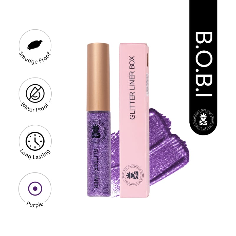 BOBI Glitter Eyeliner Purple | Diamond Sparkle Finish | Waterproof Long Wear | Quick Dry Smudge proof | Felt-Tip Precision | Cruelty-Free Paraben-Free-5ml