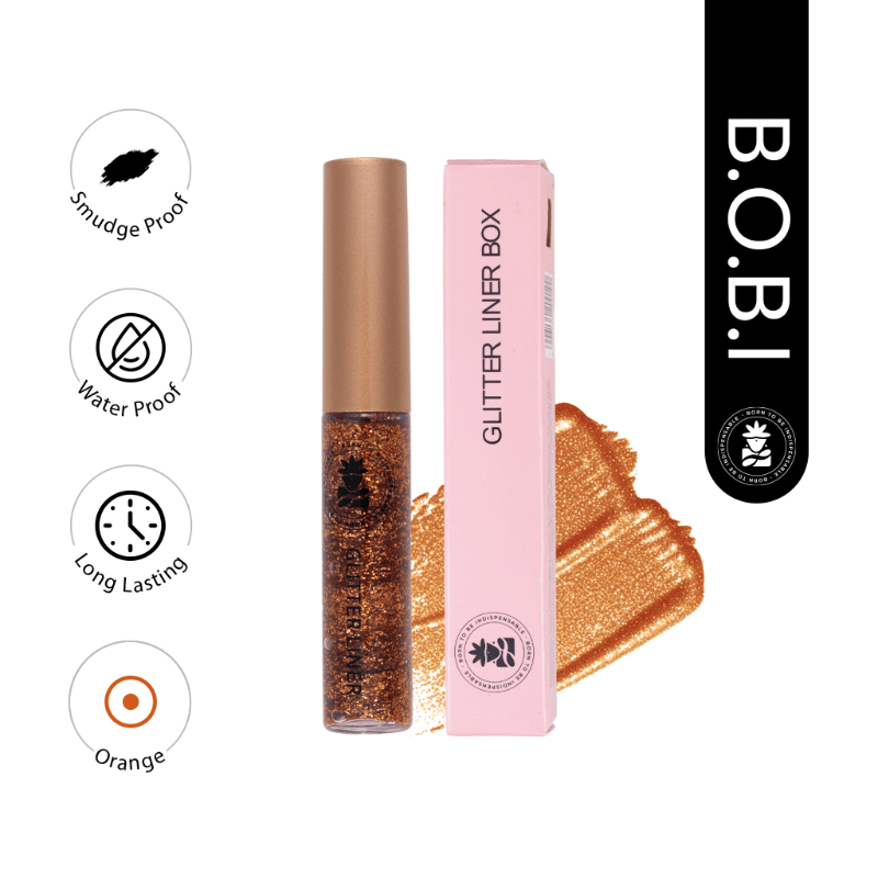 BOBI Glitter Eyeliner Orange | Diamond Sparkle Finish | Waterproof Long Wear | Quick Dry Smudge proof | Felt-Tip Precision | Cruelty-Free Paraben-Free