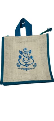 Eco-Friendly Jute Tote Bag with Ganesha Print | Reusable Handbag for Gifts & Shopping