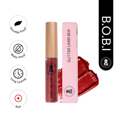 BOBI Glitter Eyeliner Red | Diamond Sparkle Finish | Waterproof Long Wear | Quick Dry Smudge proof | Felt-Tip Precision | Cruelty-Free Paraben-Free-5ml