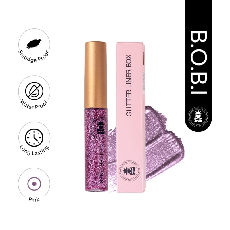 BOBI Glitter Eyeliner Pink | Diamond Sparkle Finish | Waterproof Long Wear | Quick Dry Smudge proof | Felt-Tip Precision | Cruelty-Free Paraben-Free-5ml