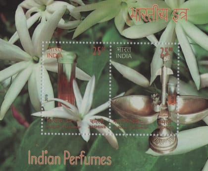 Shobhaphila's Indian Miniature Sheet - Authentic Indian Jasmine Attar & Chameli Perfume Oil Stamp ( 1st Aug 2019)