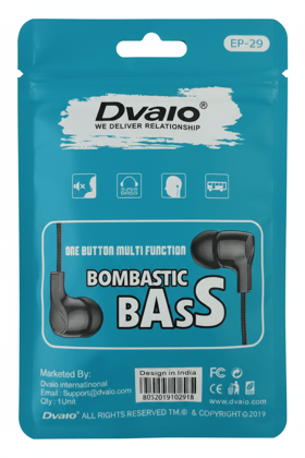 Dvalo EP-29 Wired Earphones with Bombastic Bass & UHD Sound, Multifunction Button