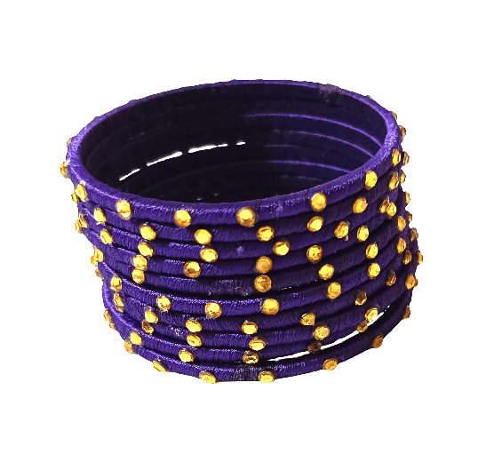 Elegant Purple Silk Thread Studded Bangles Set - Ethnic Indian Fashion Jewellery