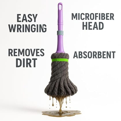 Floor Cleaning Microfiber Twist Mop, Self-Wringing Long Handle Reusable Cleaning Pocha (1Pcs)
