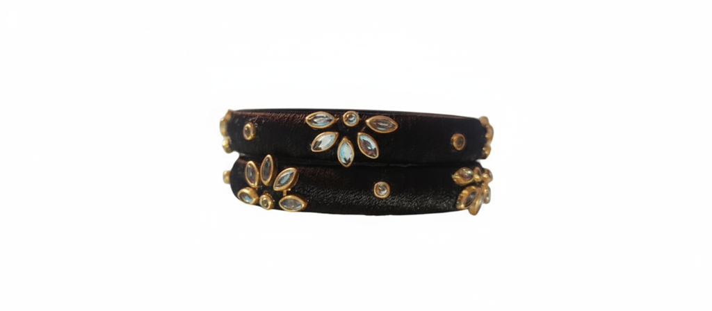 Black Silk Thread Bangles with Gemstone Embellishments