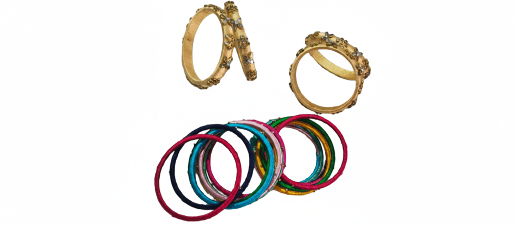 Silk Thread & Embellished Gold Bangles - Elegant Collection