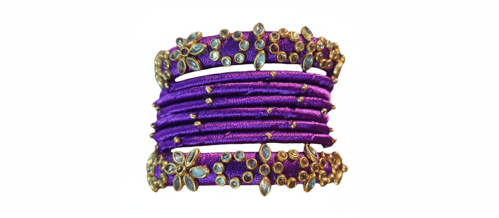 Purple Silk Thread Bangles with Embellished Stones