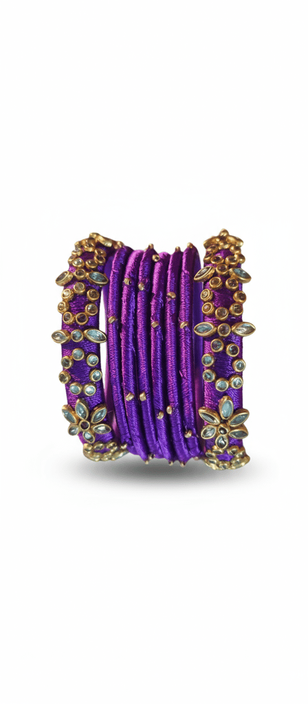 Purple Silk Thread Bangles with Embellished Stones