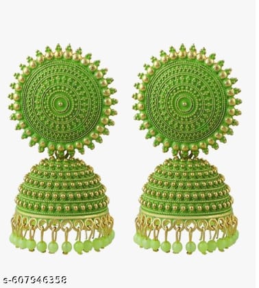 1 Pair of Stylish Pink Jhumkas - Pink Jhumkas with Pink Pearls - Circle Type - Suitable for Party-Wear