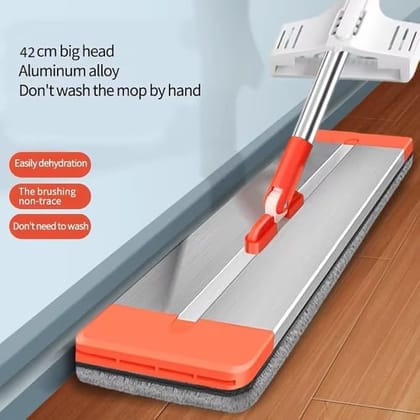 Microfiber Flat Mop for Floor Cleaning Self Wringing Stainless Steel Handle, 360 Hands Free Squeeze Mop with Extra Pad for Dust and Floor Cleaning (Flat mop)