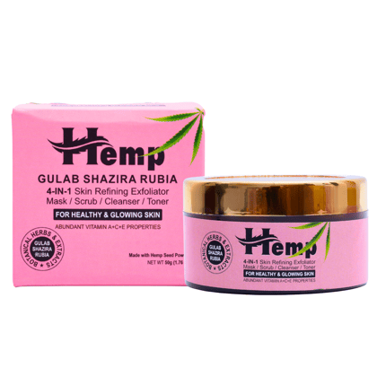INDUS HEMP GULAB SHAZIRA RUBIA| 4-IN-1 SKIN REFINING EXFOLIATOR MASK / SCRUB/ CLEANSER/TONER | FOR HEALTHY & GLOWING SKIN