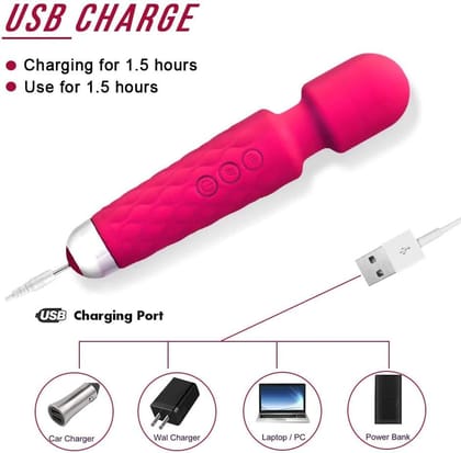 Personal Massager Vibrator, 20 Speed Settings, USB Rechargeable 360° Rotate Silicone Head Material, Deep High Pleasure Multicolor (Pack of 1)