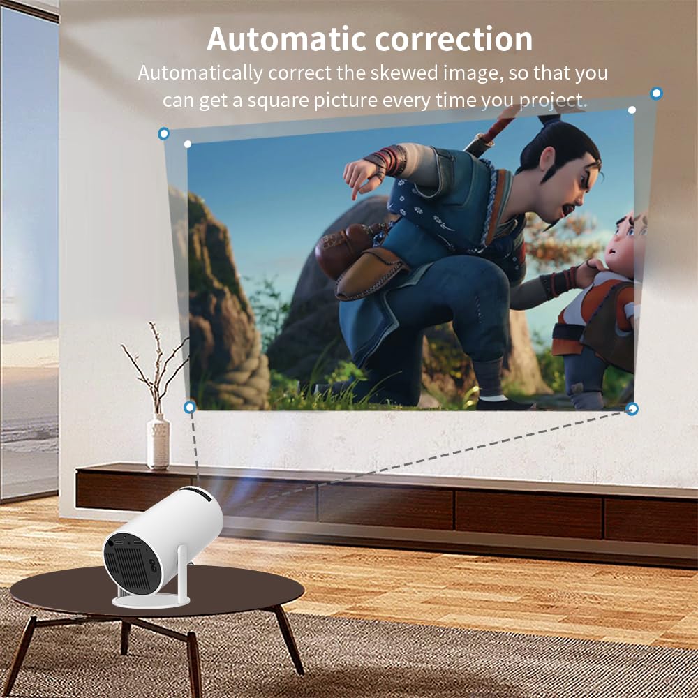 Portable Mini Projector, 4K 1080P Full HD Projector, Support Video Projector, Cinema Projector 180 Can Be Rotated, Android 11, Compatible with TV Stick/Windows/iOS/Android and Built-in Apps (Netflix, Prime, YouTube)