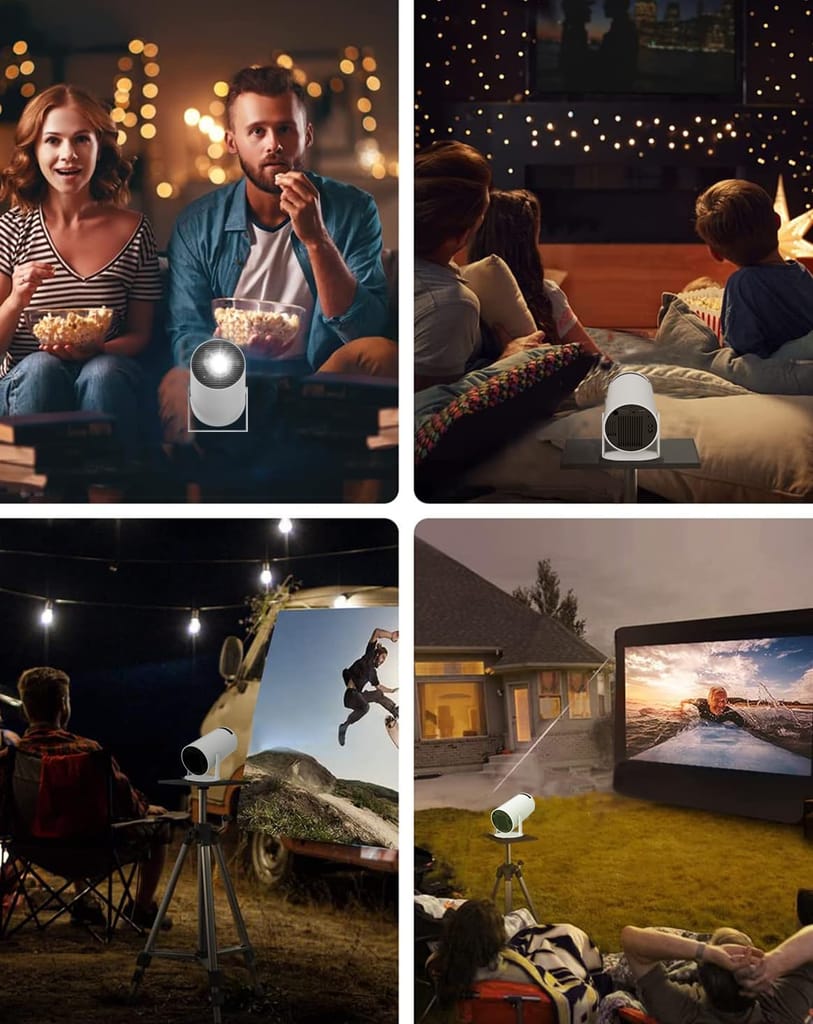 Portable Mini Projector, 4K 1080P Full HD Projector, Support Video Projector, Cinema Projector 180 Can Be Rotated, Android 11, Compatible with TV Stick/Windows/iOS/Android and Built-in Apps (Netflix, Prime, YouTube)