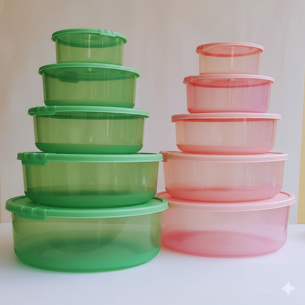 Polypropylene Fridge & Kitchen Container Set - 3000 ml, 1850 ml, 1100 ml, 650 ml, 300 ml  (Pack of total 10, Pink -5, Green-5)