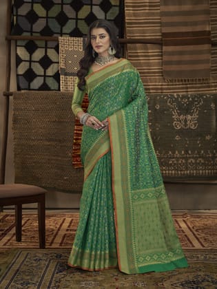 Dark Green Patola Silk Woven Geometric Designer Saree For Women
