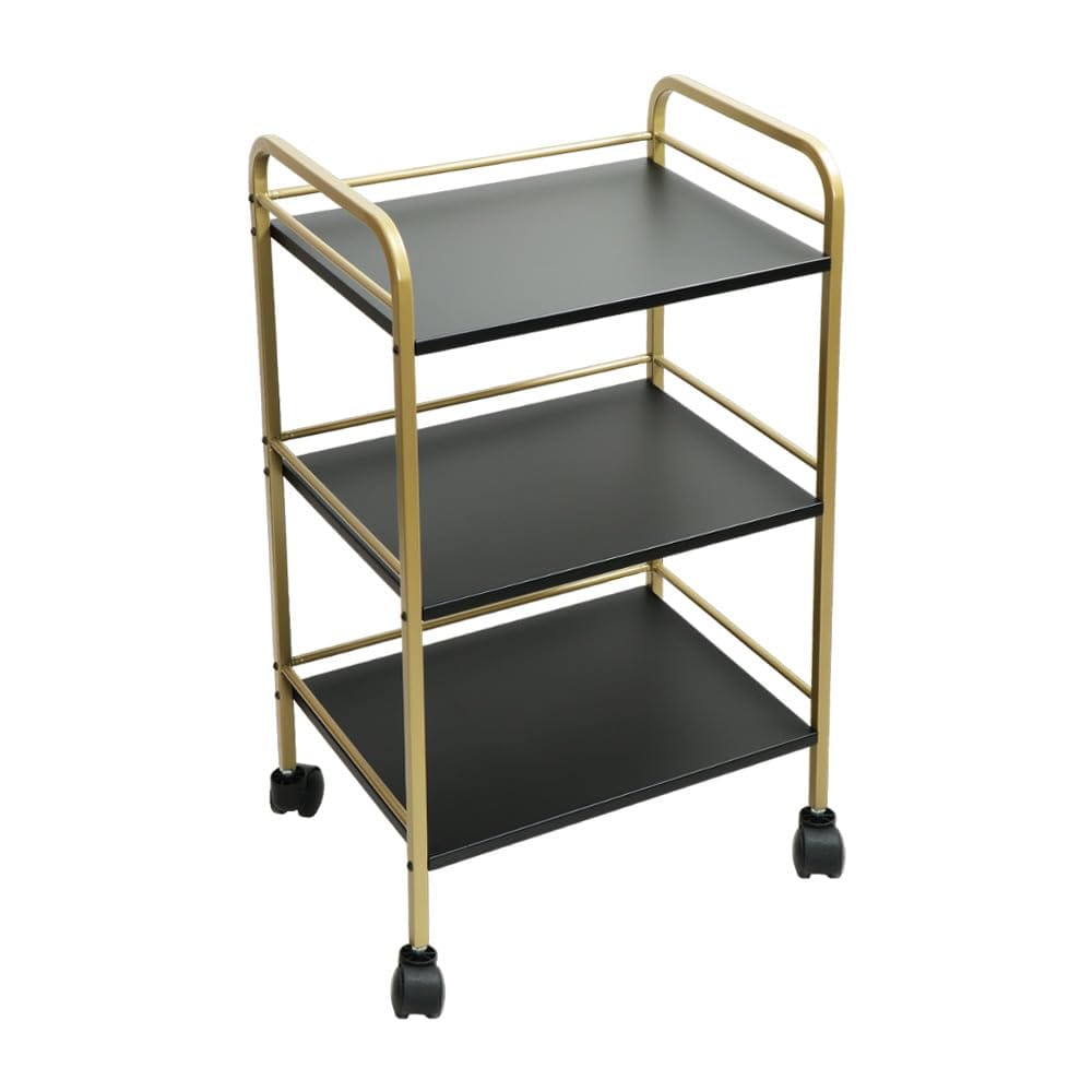 Modern Gold 3-Tier Rolling Utility Cart with Black Shelves & Wheels