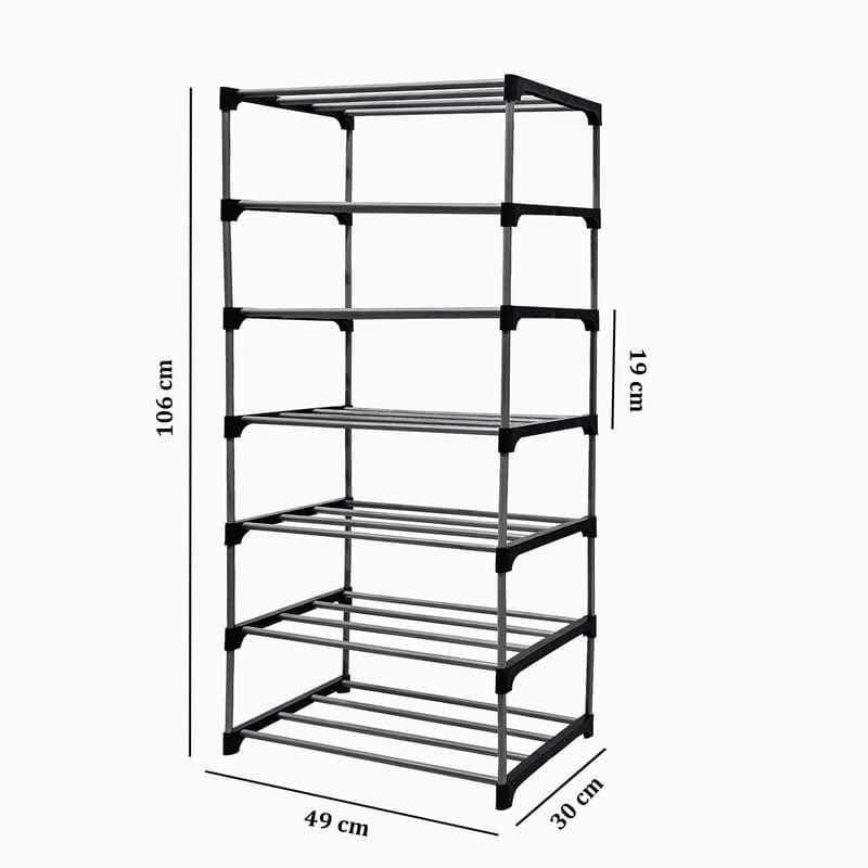 6 Tier Portable Shoe Rack with 19cm Shelf Spacing - 106x49x30cm Grey Metal Storage