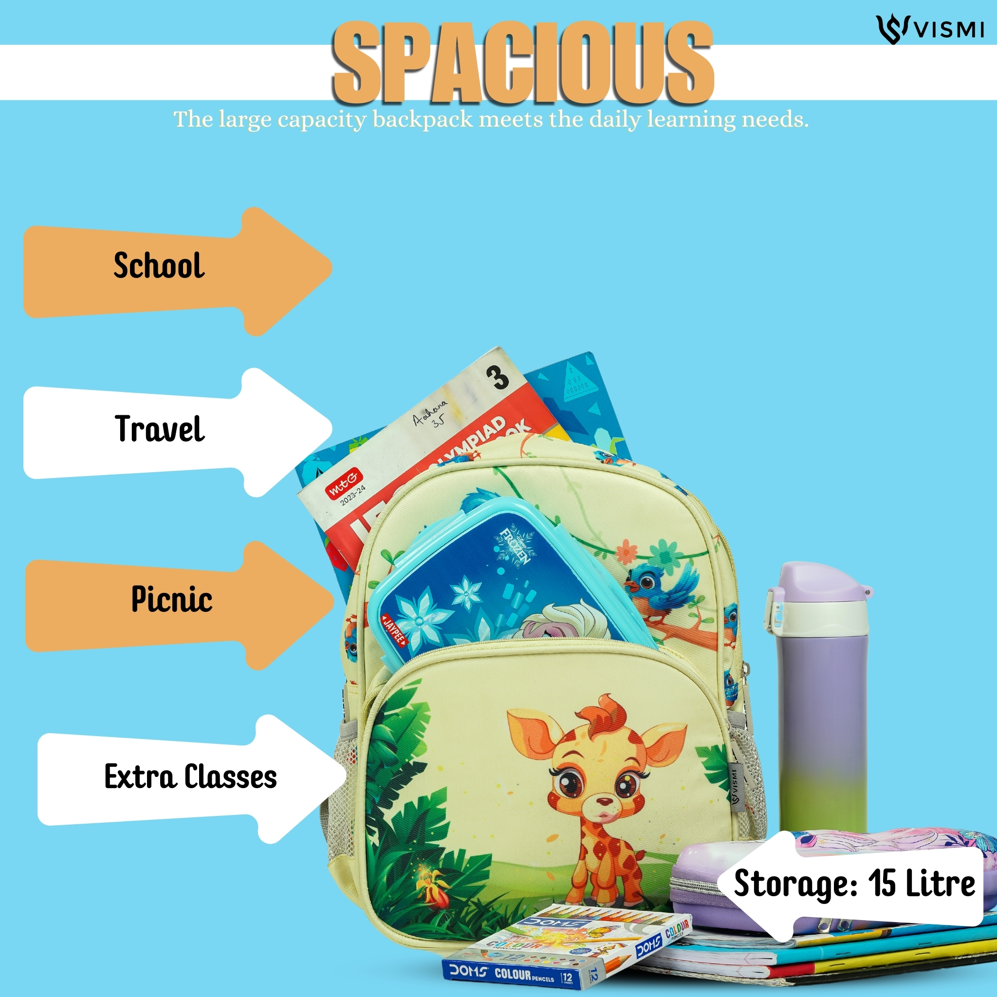 VISMIINTREND School Bags for Kids | School Backpack Bags | Water Resistant | Casual | Picnic | Travel | 2 to 5 Years Pre School Bags | Bag for Boys | Girls