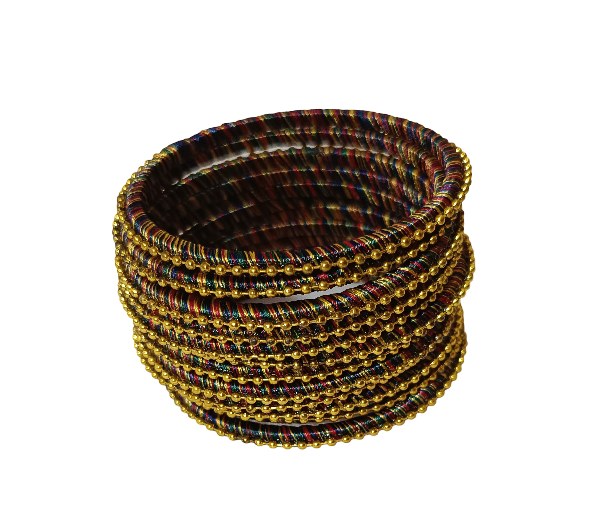 Traditional Multicolor Thread & Golden Beaded Bangle Set for Women