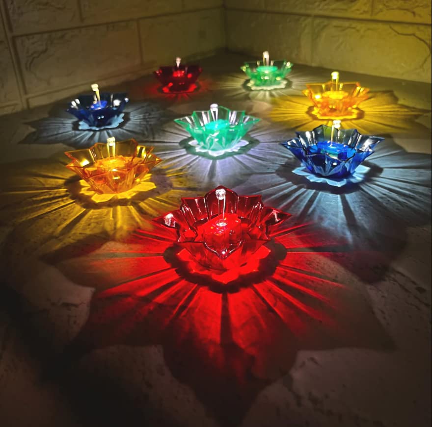 Water Sensor Reflection Led Diyas with Water Sensing Technology E-Diya (Set of 12) Warm Orange Ambient Lights, Battery Operated Led Candles for Home Decor, Festivals Decoration