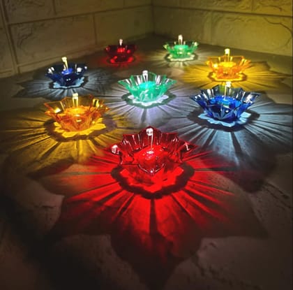 Water Sensor Reflection Led Diyas with Water Sensing Technology E-Diya (Set of 12) Warm Orange Ambient Lights, Battery Operated Led Candles for Home Decor, Festivals Decoration