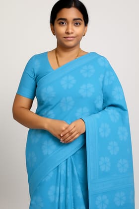 Sky Blue Floral Saree with Matching Blouse