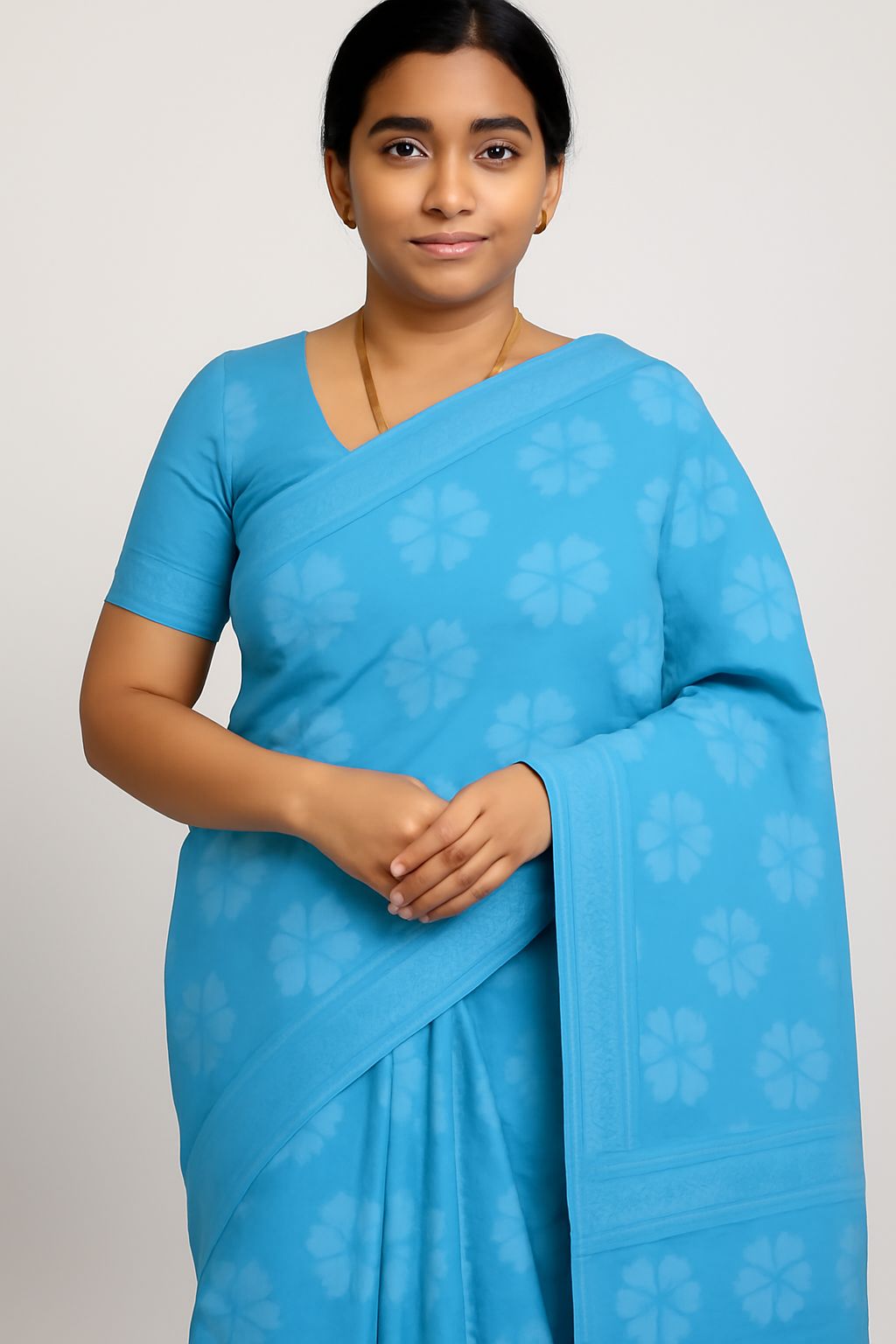Sky Blue Floral Saree with Matching Blouse