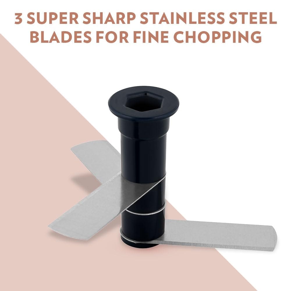 Borosil EazyPull Chopper with 3 Blades, Pull Chopper with Durable String, Mini Chopper for Kitchen, for Chopping Vegetables, Leafy Greens & Herbs, BPA-Free, Unbreakable 600 ml Chopping Bowl