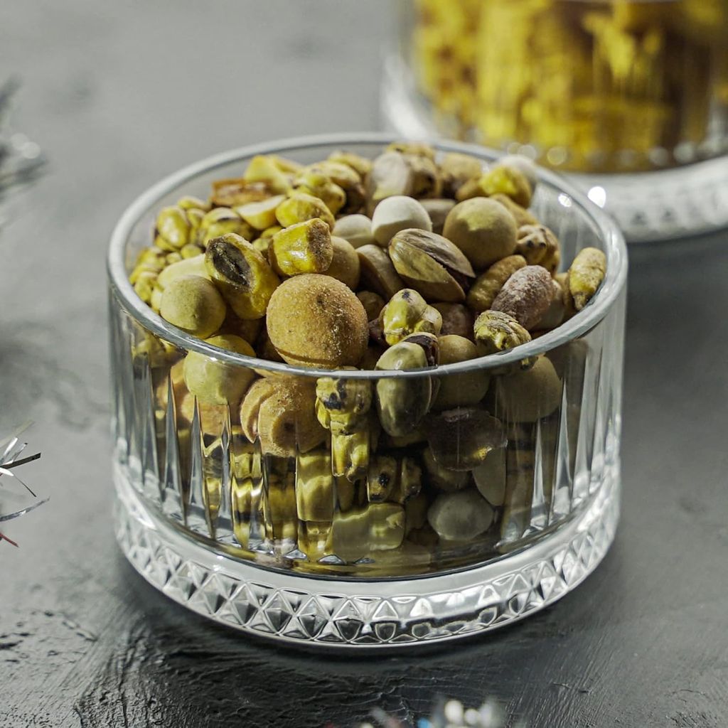 Glass Serving Bowls with Cut Design, Perfect for Snacks,Desserts,Salads, Dry Fruits, Ideal for Home Use, Restaurants,Parties, Durable Quality Glass Adds Charm to Any Dining Setup (4.2 Inch, Set of 6)