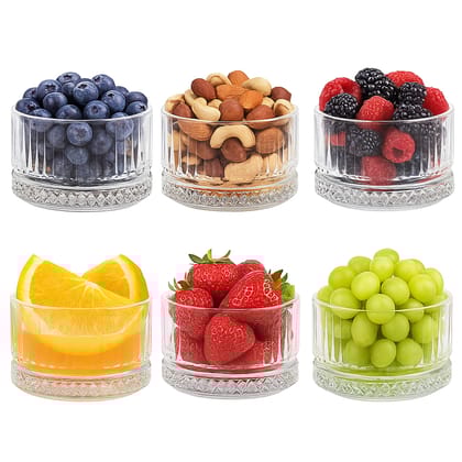 Glass Serving Bowls with Cut Design, Perfect for Snacks,Desserts,Salads, Dry Fruits, Ideal for Home Use, Restaurants,Parties, Durable Quality Glass Adds Charm to Any Dining Setup (4.2 Inch, Set of 6)