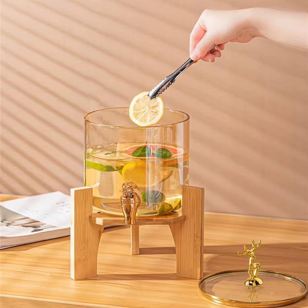 Glass Dispenser with Tap and Wooden Stand 2600 ML Set of 1 Water& Juice Dispenser with Air Tight Lid Pitcher for Detox Waters - Counter Table Top Perfect for Home & Kitchen, Office, Restaurant, Party