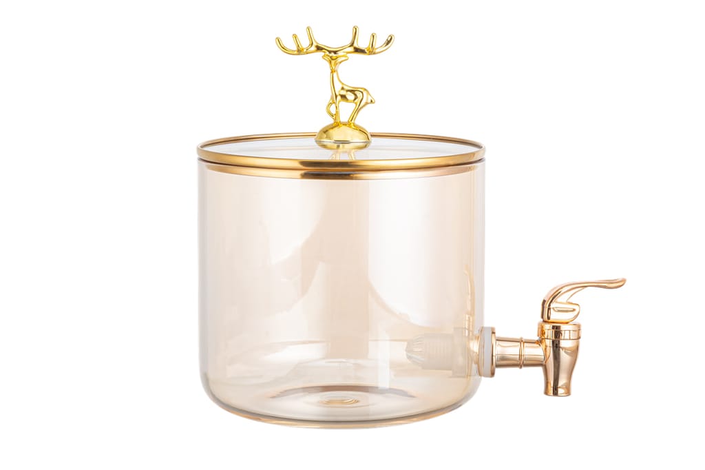 Glass Dispenser with Tap and Wooden Stand 2600 ML Set of 1 Water& Juice Dispenser with Air Tight Lid Pitcher for Detox Waters - Counter Table Top Perfect for Home & Kitchen, Office, Restaurant, Party