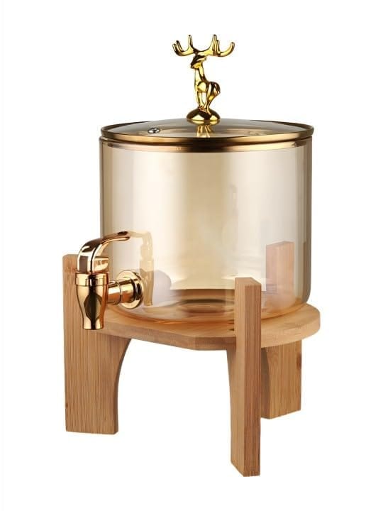 Glass Dispenser with Tap and Wooden Stand 2600 ML Set of 1 Water& Juice Dispenser with Air Tight Lid Pitcher for Detox Waters - Counter Table Top Perfect for Home & Kitchen, Office, Restaurant, Party
