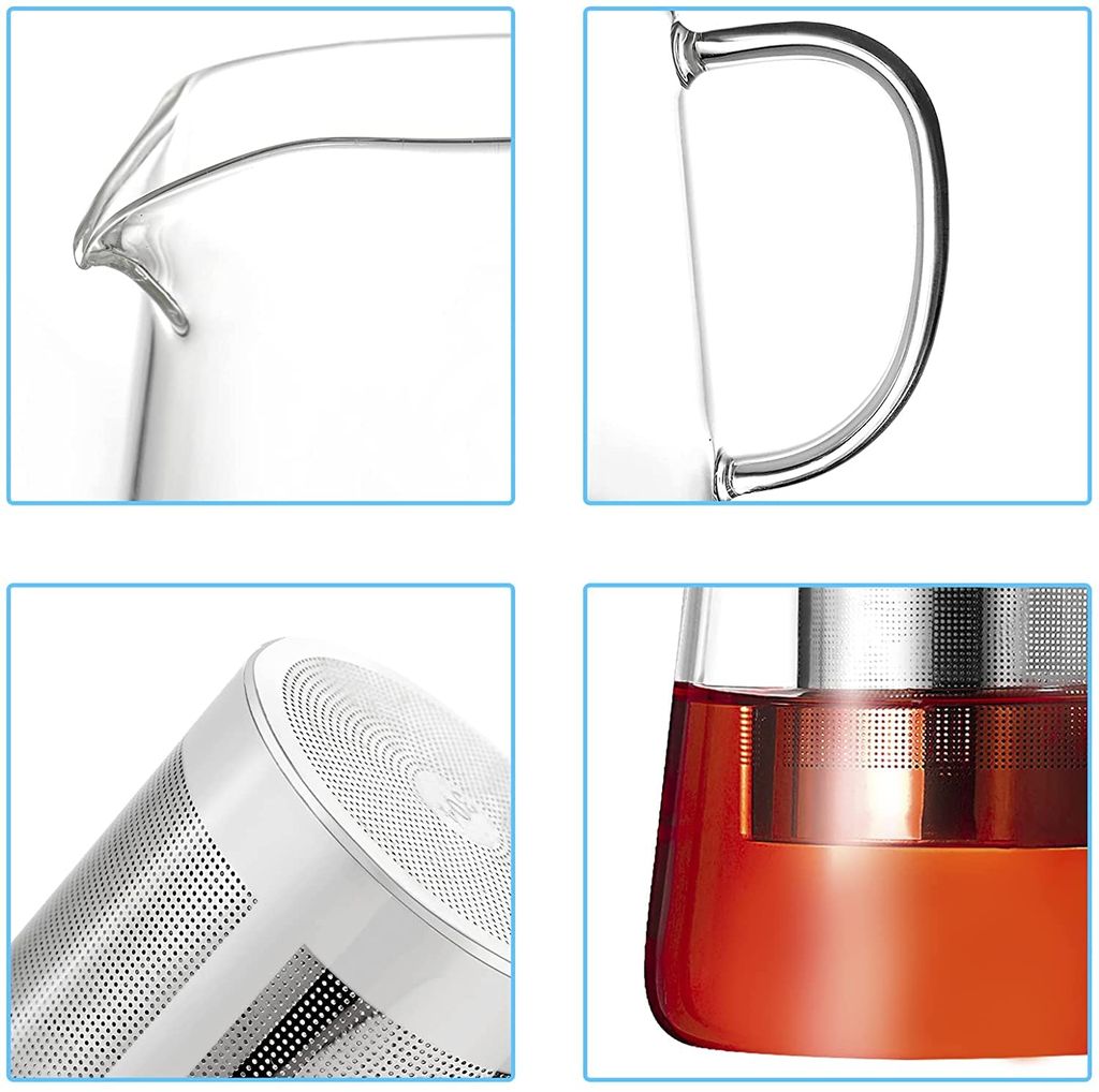 Glass Kettle with Removable Infuser & Lid, 900 ML,Set of 1,Teapot with Handle,Unique Design & Safety Features,Stovetop Safe,Great for Loose Leaf, Blooming Tea,Stovetop Safe,Heat-Resistant