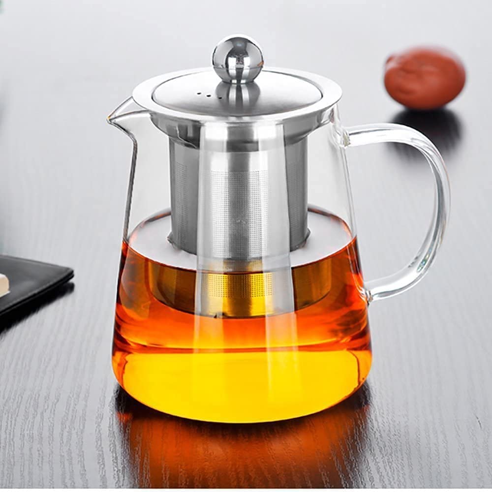 Glass Kettle with Removable Infuser & Lid, 900 ML,Set of 1,Teapot with Handle,Unique Design & Safety Features,Stovetop Safe,Great for Loose Leaf, Blooming Tea,Stovetop Safe,Heat-Resistant
