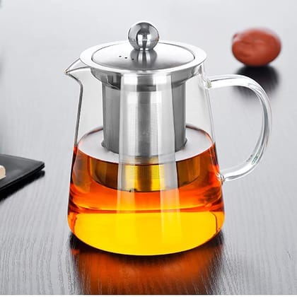 Glass Kettle with Removable Infuser & Lid, 900 ML,Set of 1,Teapot with Handle,Unique Design & Safety Features,Stovetop Safe,Great for Loose Leaf, Blooming Tea,Stovetop Safe,Heat-Resistant