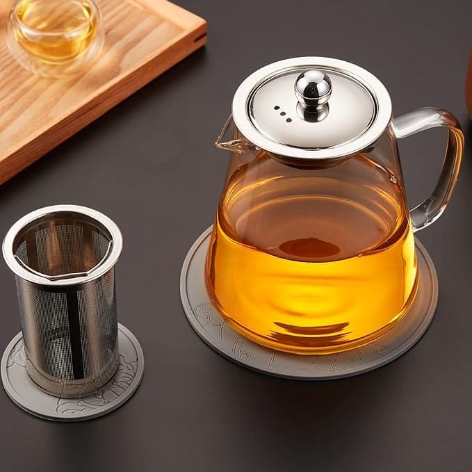 Glass Kettle with Removable Infuser & Lid, 900 ML,Set of 1,Teapot with Handle,Unique Design & Safety Features,Stovetop Safe,Great for Loose Leaf, Blooming Tea,Stovetop Safe,Heat-Resistant