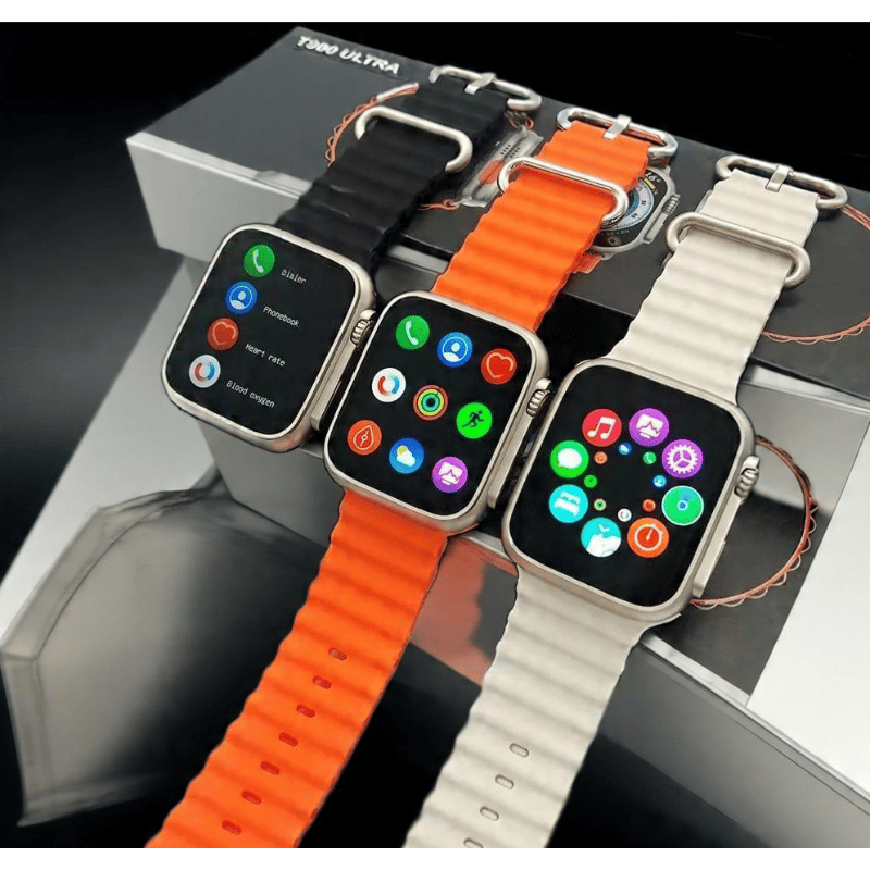 Vibrant Orange Ribbed Smartwatch with HD Display & Fitness Tracker