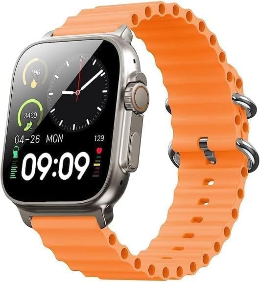 Smartwatch with Orange Silicone Strap | Fitness Tracker & Health Monitor