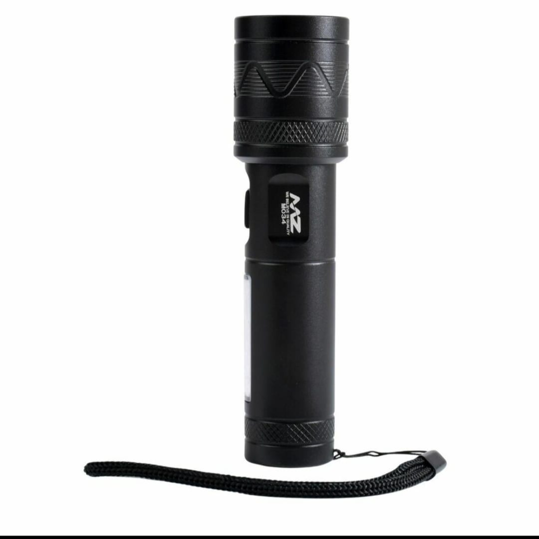 MZ M034 Zoomable with 3 Modes Flashlight, Super Bright 80W LED Light with 1200mAh Battery (Rechargeable LED Metal Torch)