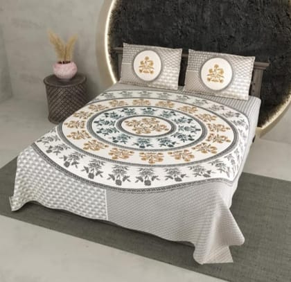 Elegant Circular Floral Design Cotton Blend Bedspread Set with Matching Pillow Covers