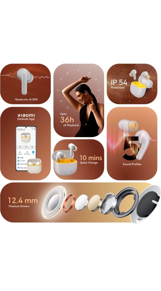 POCO Buds X1 ANC, AI ENC + Quad Mic, 36 Hrs Playtime Bluetooth Headset (Titanium, In the Ear)