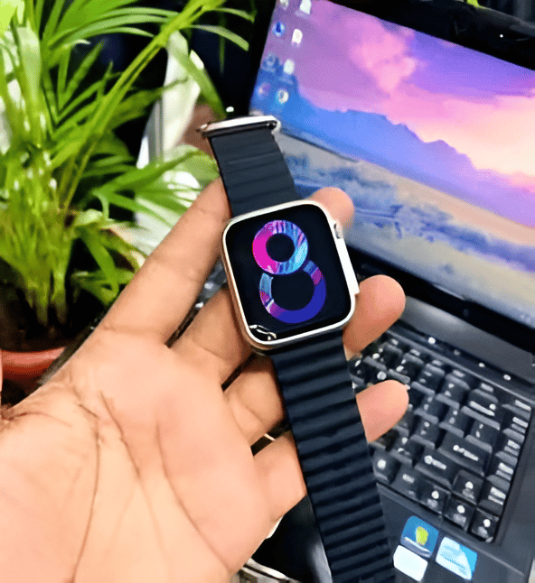 Luxury Smartwatch with HD Display & Ribbed Black Strap - Bluetooth Calling, Fitness Tracking