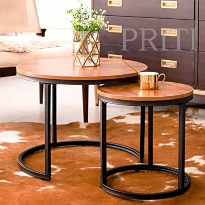 Nesting Side Tables with Chipboard Tops, Sturdy Metal Frame, Modern Industrial Design - Ideal for Living Room, Bedroom, Apartment, and More