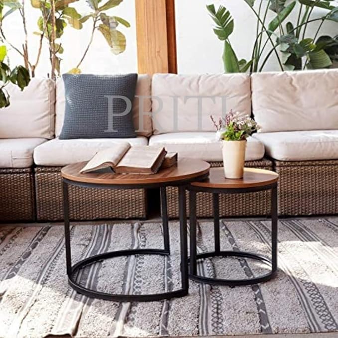 Nesting Side Tables with Chipboard Tops, Sturdy Metal Frame, Modern Industrial Design - Ideal for Living Room, Bedroom, Apartment, and More