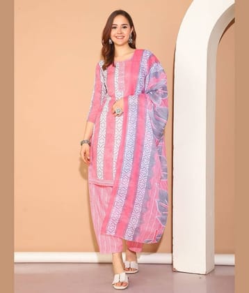 wonder weave Women Cotton Blend Printed Straight Kurti With Patiala Salwar ( Peach )