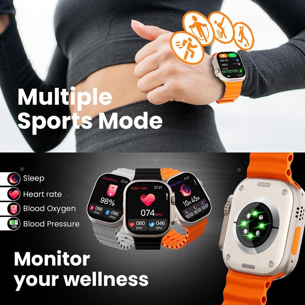 IP67 Waterproof Smartwatch with Vibrant Orange Band & Advanced Health Tracking