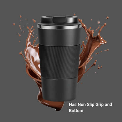 SAFFRON SHELF® 500ml Vacuum Insulated Travel Mug | Stainless Steel Thermos Flask | Leak-Proof Sipper Lid | Double Walled Hot & Cold Coffee Tea Tumbler | Silicon Grip | BPA-Free (Black)